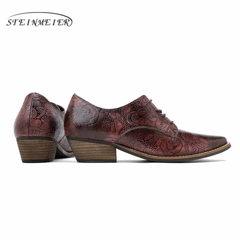 Женские туфли-оксфорды из натуральной кожи винтажные кожаные женские на каблуке