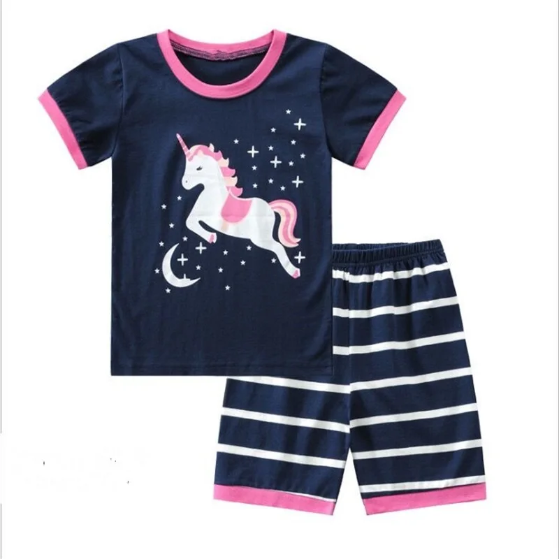 

Kids Girls Pajamas Set Children Unicorn Summer Cotton Sleepwear Toddler Cartoon Pattern Short Sleeve Nightwear Clothes