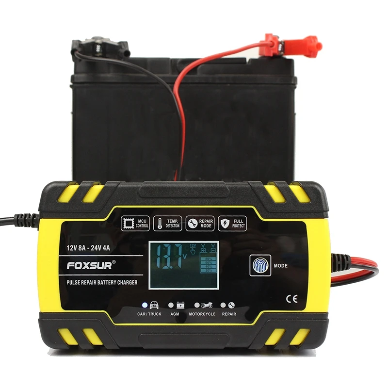 Foxsur 12V 8A 24V 4A импульсный ремонт Зарядное устройство с ЖК-дисплеем Дисплей для