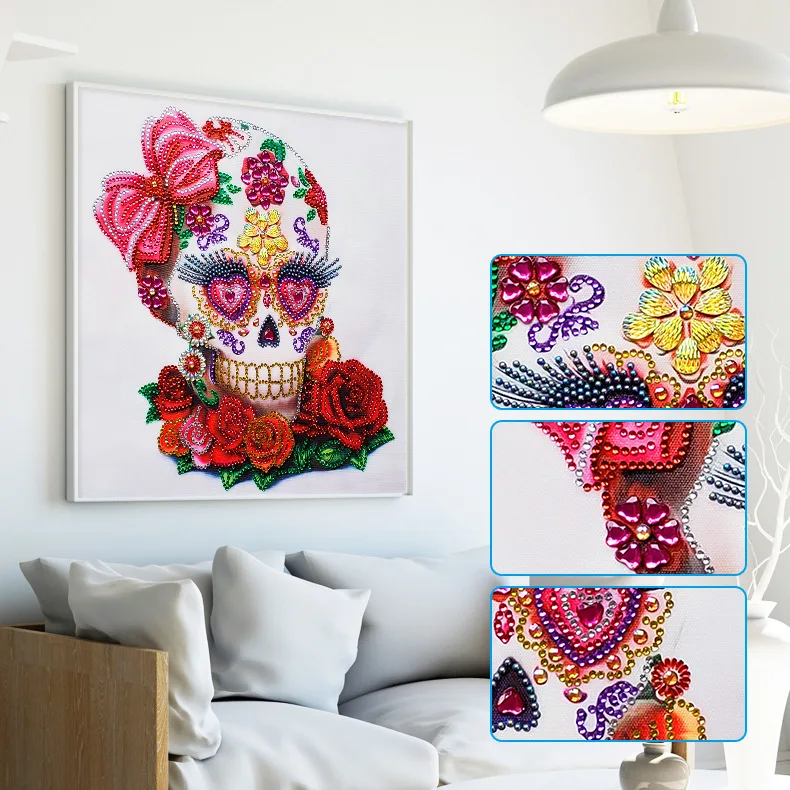 5d алмазная картина в форме ромбовидного розового черепа вафельная часть