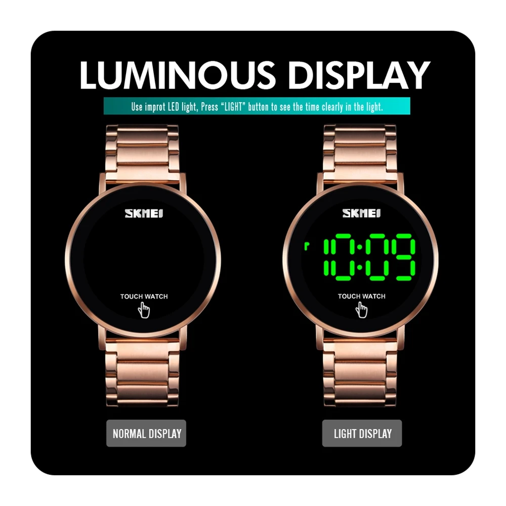 SKMEI Fashion Men Digital Watch Male Touch Screen LED Light Display 3bar Waterproof Stainless Steel Strap montre homme 1550 | Наручные