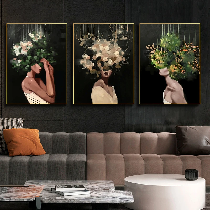 Абстрактная Женская Настенная картина с цветами на холсте фотография