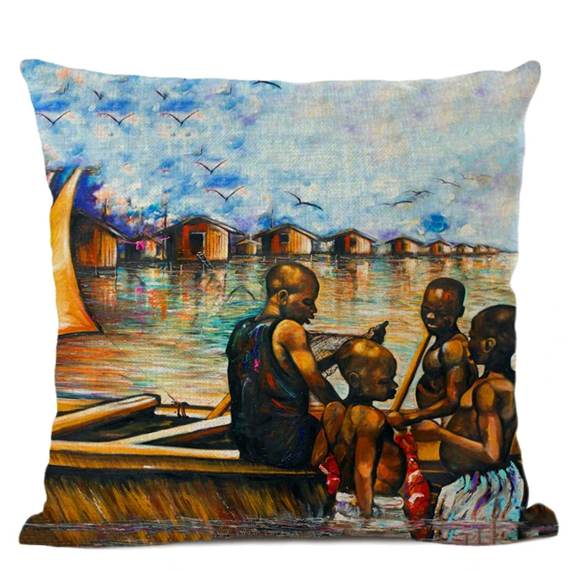 Африканская племенная жизнь картина маслом диванная наволочка для дивана