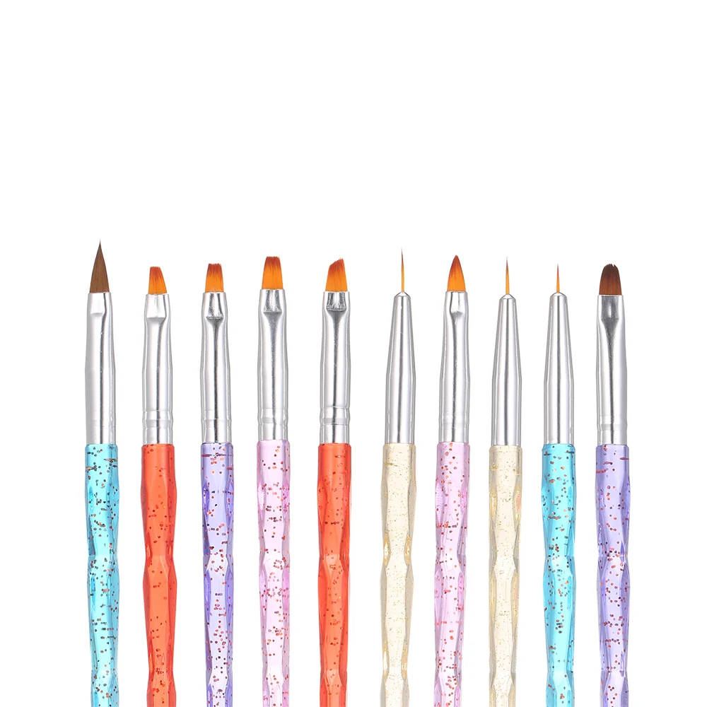 Набор акриловых кистей для дизайна ногтей 10 шт. УФ-гель маникюра ручка рисования