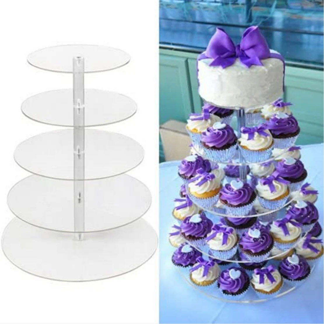 Soporte acrílico de 3/4/5/6 niveles para pastel de boda, estante de exhibición de cristal para tazas y pasteles, soporte para cupcakes, placa, decoración para fiesta de cumpleaños