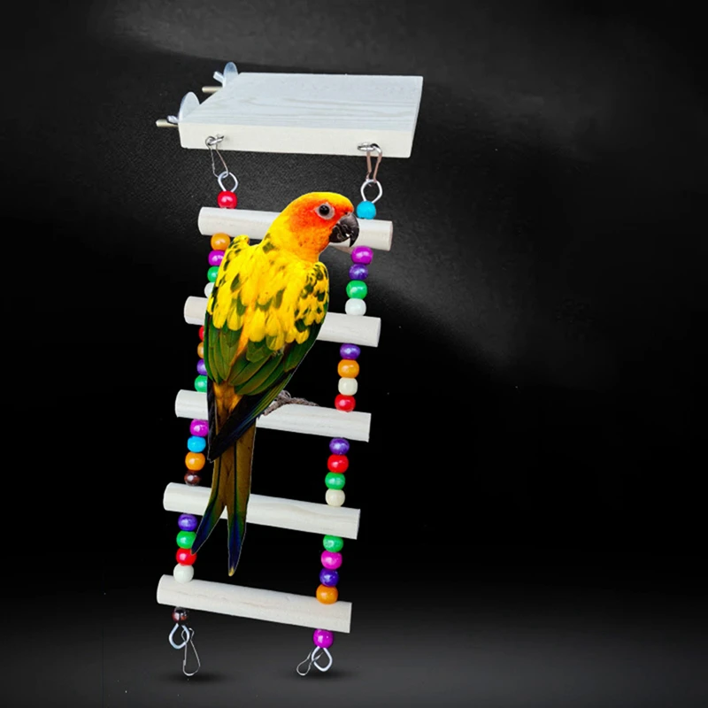 Wooden Bird Ladder Colorful Beaded 5-Step Bite Resistant Parrot Chew Toy Swing Training Toys Pet Accessories | Дом и сад