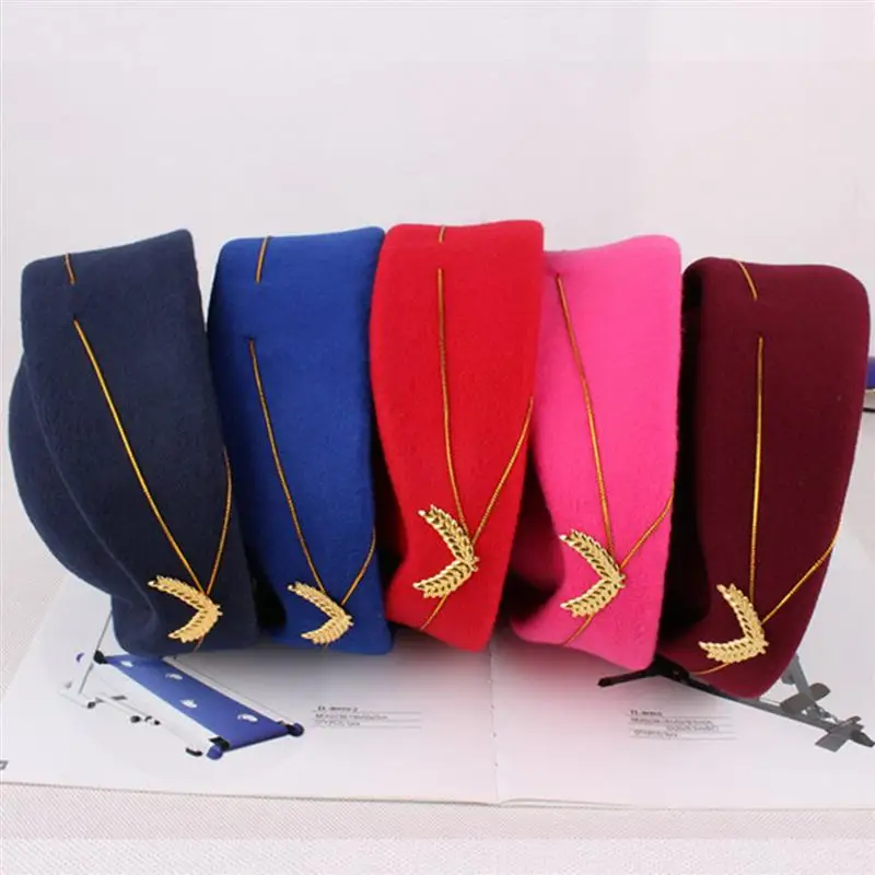 2020 Для женщин стюардесса шляпа из шерсти фетровая шапочка стюардессы для костюм