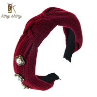king shiny korean knitting bowknot headband for woman elegant imitation pearl beaded center twisted hairband girls party jewlery