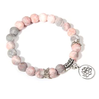 natural pink zebra stone bracelets women buddha prayer silver color lotus charm bangle pulsera healing energy women bracelets