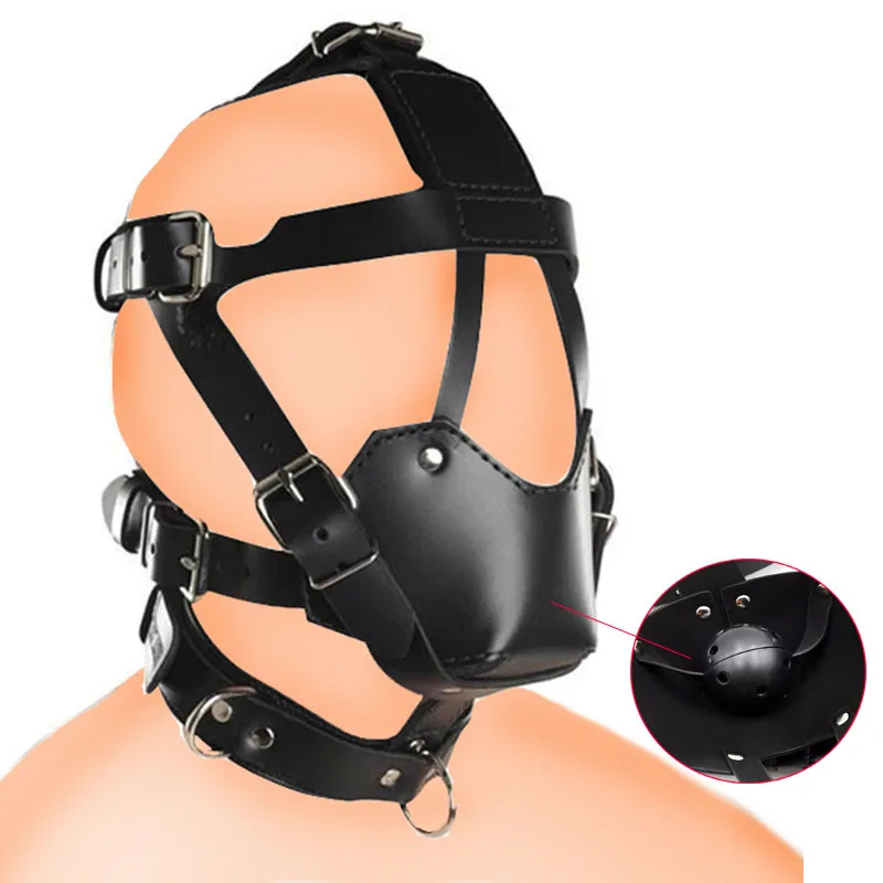 

SM Leather Hood Mask BDSM Bondage Harness Gag Muzzle Mask With Ball Mouth Gag Fetish Erotic Slave Restraint Sex Toys For Couples