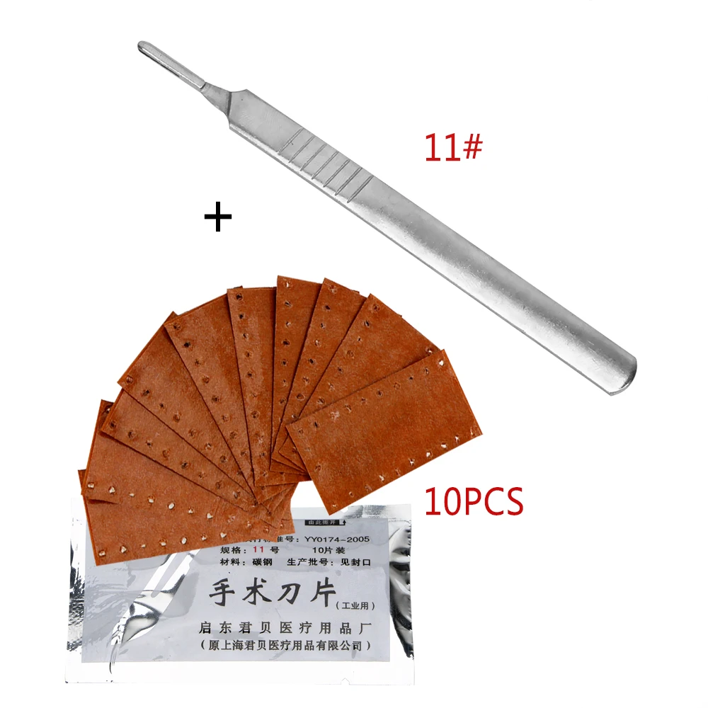 

23# 11# 10 Pieces Scalpel Surgical Blades Stainless Steel with 1 Pieces Handle Carving knife For PCB Circuit Board