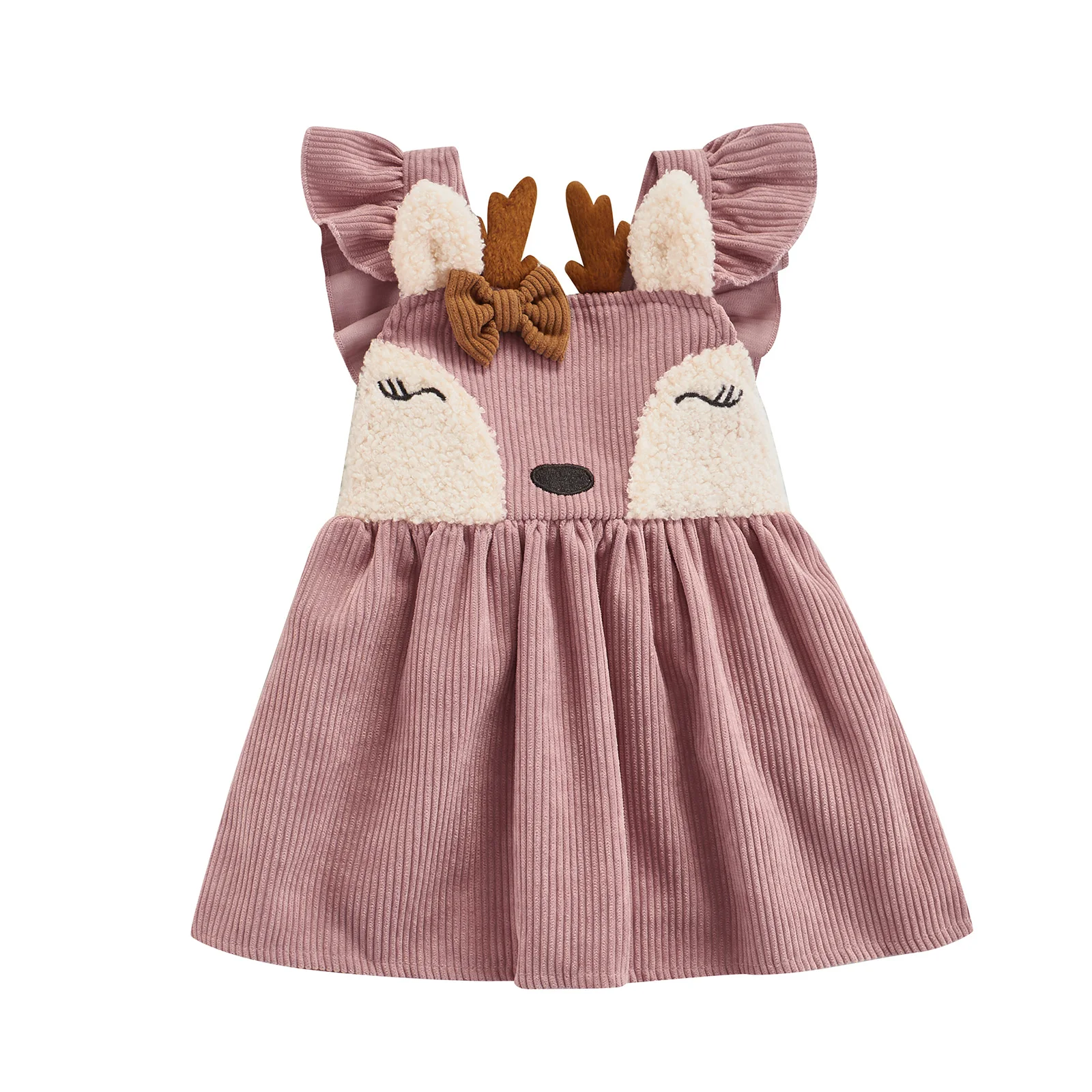 

Emmababy Милая теплая осенняя одежда, Новое Детское вельветовое платье с мультяшной формой оленя, украшение в виде банта
