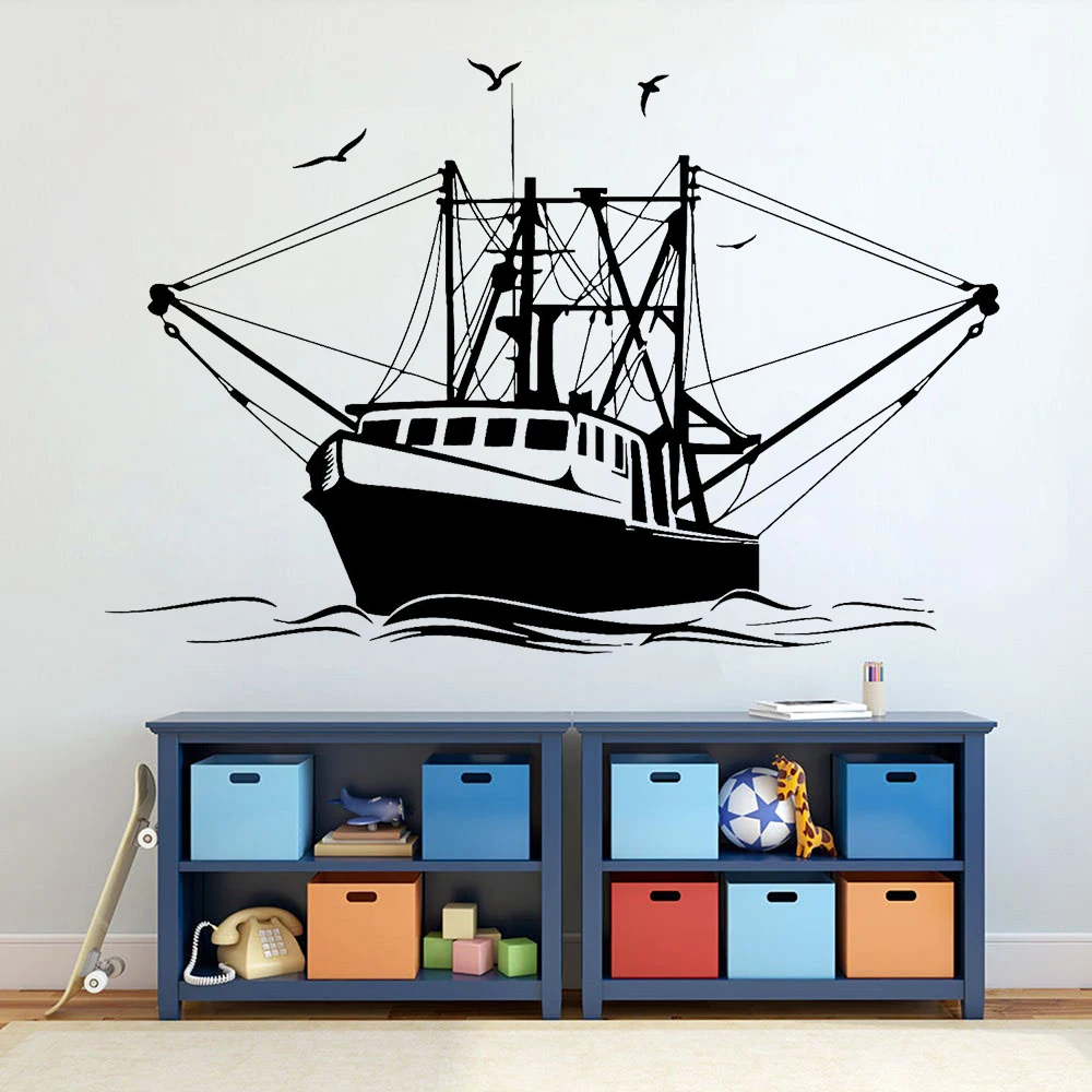 

Fishing Ship Yacht Wall Decal Ocean Sea Marine ship Wall Stickers Vinyl Wall Decor for Nursery Kids Room Decoration Mural X727