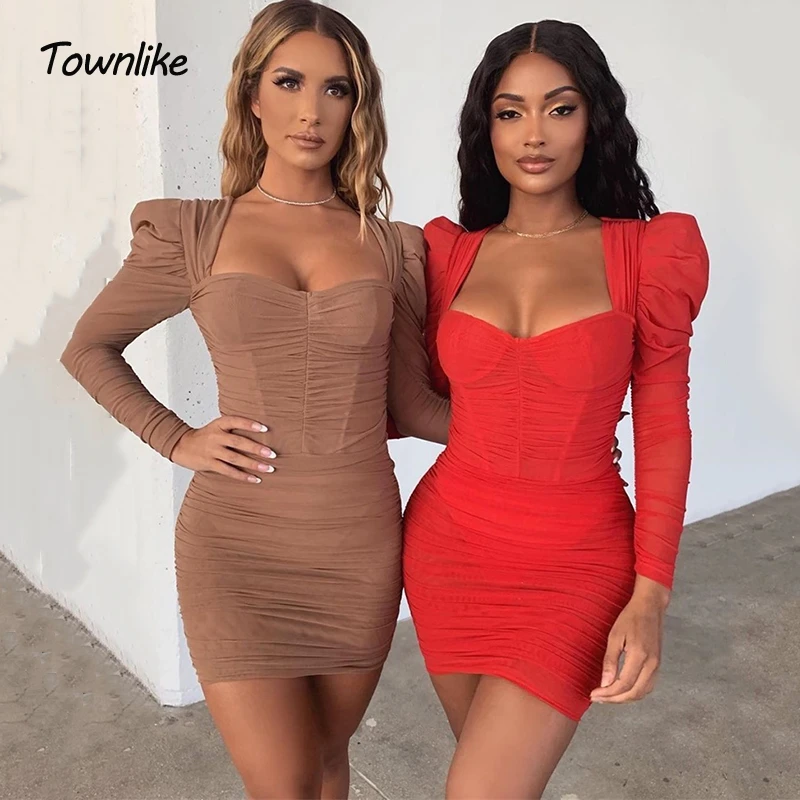 Townlike двойной Слои сетки Мини Вечерние сексуальное платье для женщин с длинным