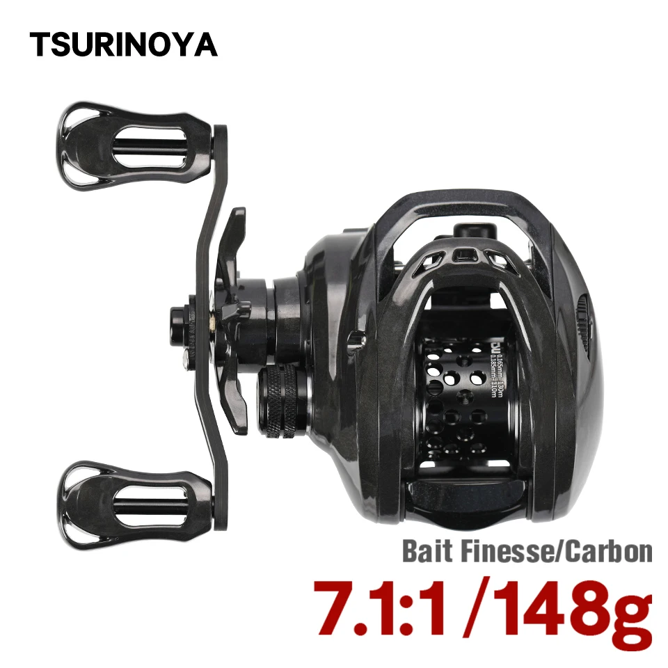 

TSURINOYA 7.1:1 High Gear Ratio Bait Finesse Fishing Reel DARK WOLF 50 Ultralight 148g Shallow Spool Carbon Baitcasting Reel