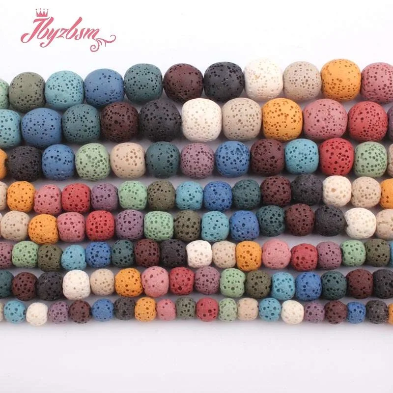 

Natural Lava Rock Multicolor Round Smooth 6/8/10/12mm Stone Beads For DIY Necklace Bracelats Jewelry Making 15" Free Shipping