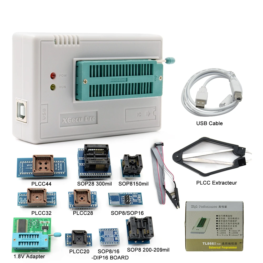 Программатор minipro V10.22 TL866II Plus + 12 адаптеров лучше чем программатор TL866CS/TL866A USB
