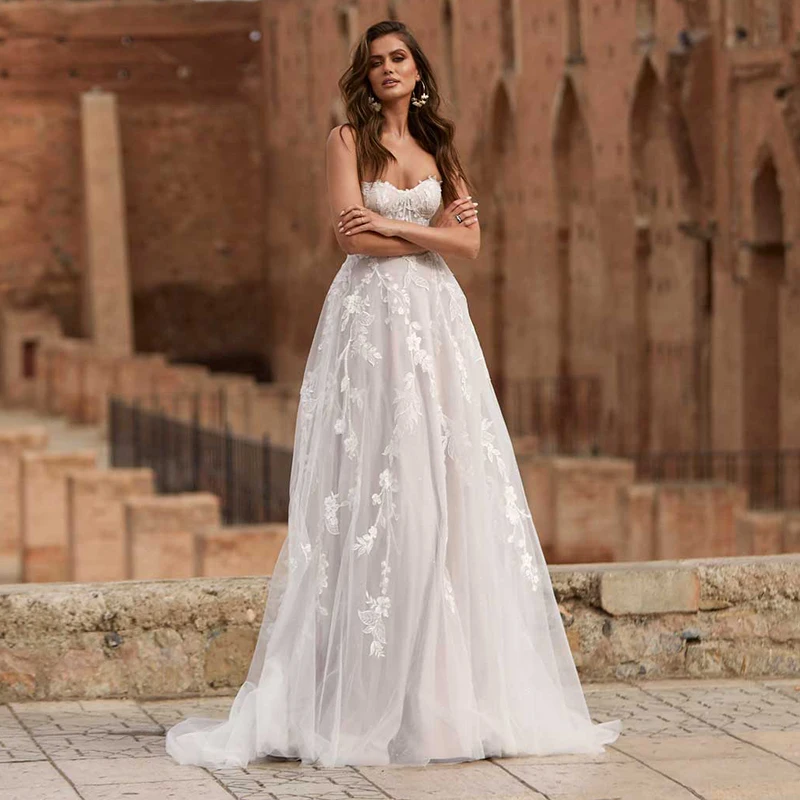 

Elegant Boho Wedding Dress for Woman Sweetheart Strapless Appliques Lace Wedding Gowns Bridal Dress trouwjurk robe de mariage