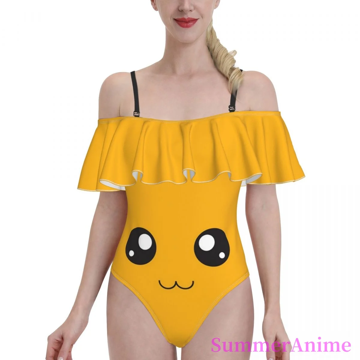 

Bikinis Orange Cat Exotic 2021 Women Flounce Swimsuit high Waist Swimwear Japanese Anime Chibi bathing suit SwimSuit