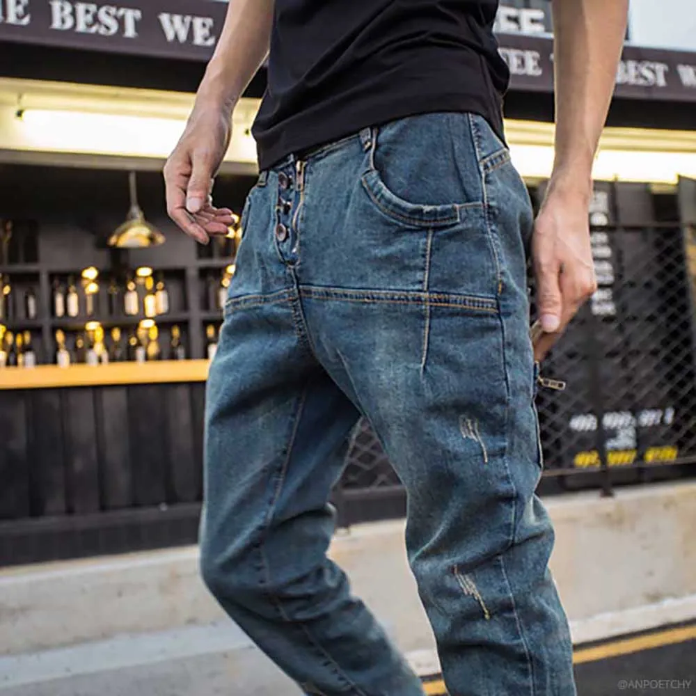 Мужские Винтажные потертые джинсы в стиле ретро винтажные свободные шаровары