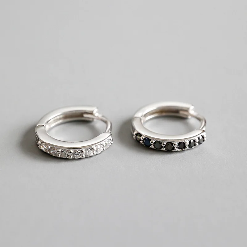 YPAY Real 925 Sterling Silver Hoop Earrring for Women Simple Female White/Black Zircon Fine Jewelry Wholesale YME120 | Украшения и