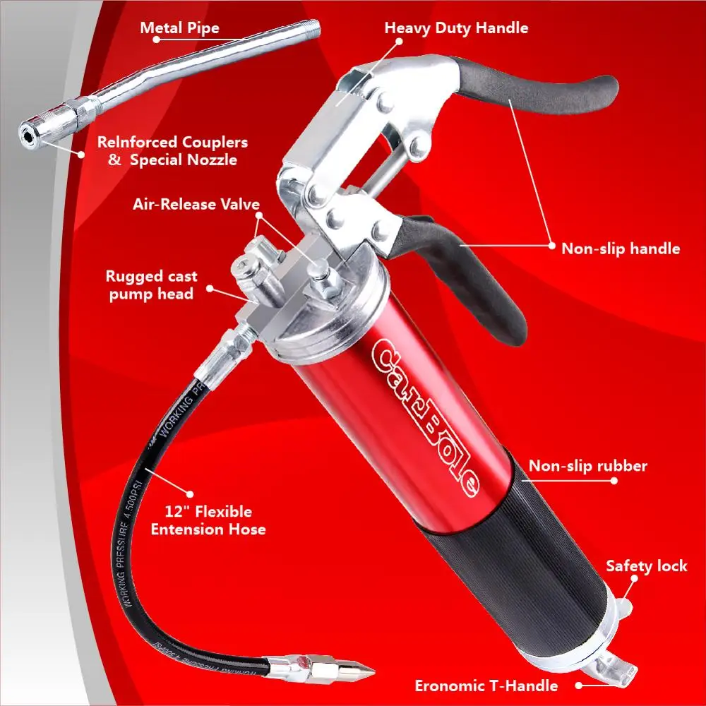 Смазочный шприц 6000 фунтов/кв. дюйм красный тяжелых Делюкс в виде пистолетной
