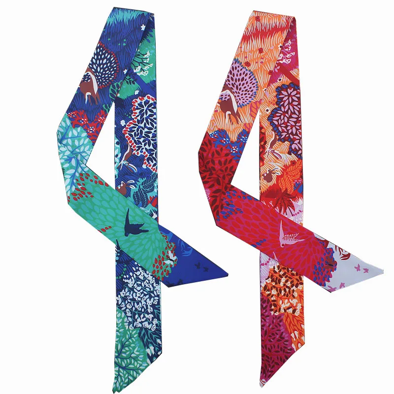 

Peacock Floral Animal Print Silk Scarf Luxury Brand Bag Scarves For Women Head Skinny Scarf Handle Bag Ribbon Wrap Drop Shipping