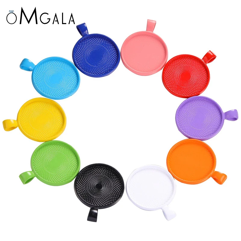 

50PCS Colorful Cabochon Pendant Base Settings Jewelry Making DIY Necklace Hand Made 25mm Cameo Alloy Blank Tray Jewellery Crafts