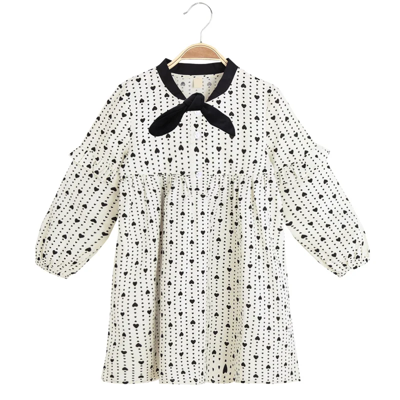 

New Love Pattern Girls Dresses Long Sleeve Spring and Autumn Kids Clothes for 3-13 Years Preppy Style Girls Dress Kids Clothes