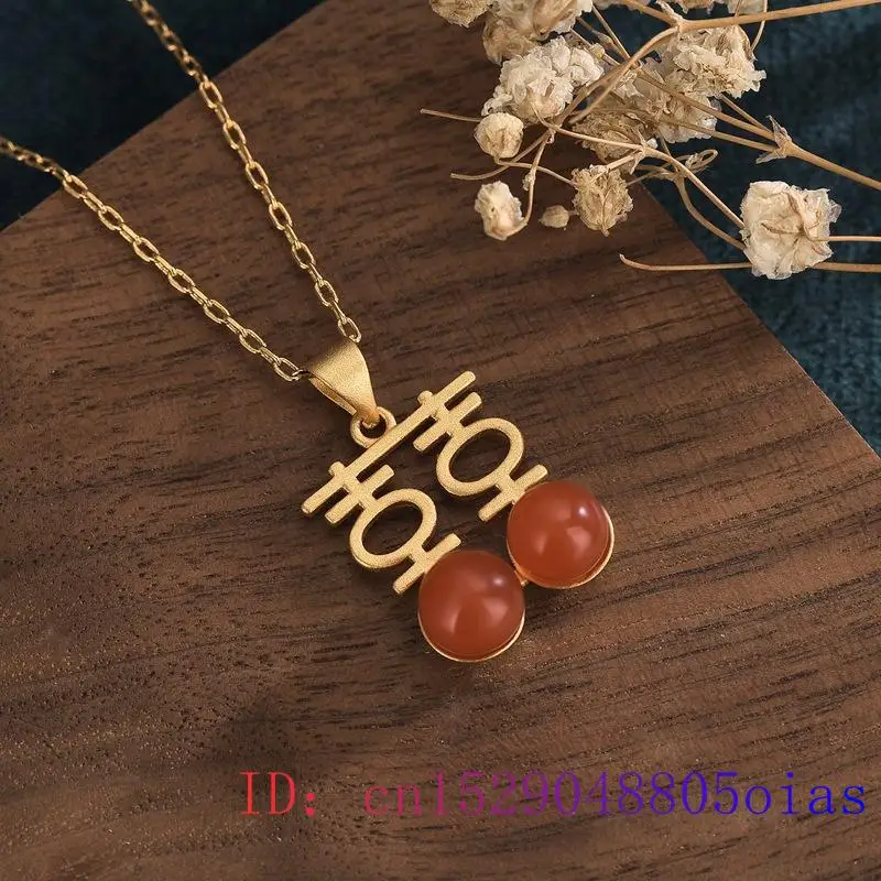 

Red Jade Xi Pendant Chinese Agate Natural Chalcedony Charm Gemstone Zircon Necklace Crystal Gifts Jewelry 925 Silver Amulet