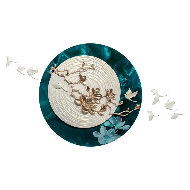 

Luxury Resin Round Shape 3D Wall Sticker Crafts Home Livingroom Sofa Background Wall Hanging Birds Hotel Wall Murals Decoration