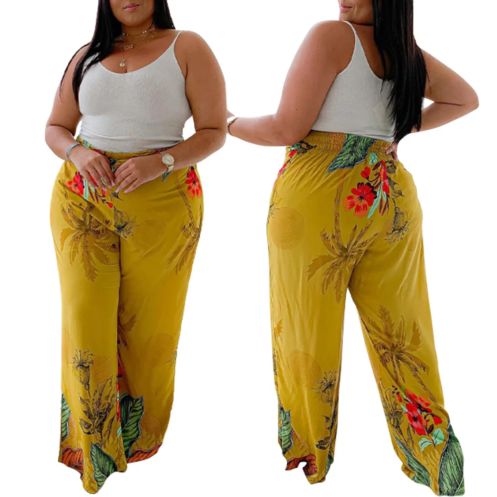 

Knitting Wide Leg Pants for Women Large Size 2021 New Elastic Waist Casual Commuting Leisure Temperament Yellow Streetwear