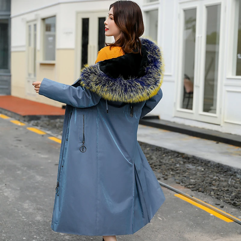 

Parka Coat Female Real Rabbit Liner Long Trench Coats Winter Jacket Women Raccoon Fur Collar Parkas MY3720