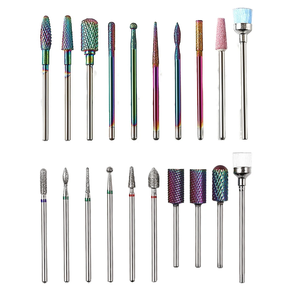

10 Types/Set Carbide Quartz Tungsten Grinding Head Electric Nail Drill Bit Machince Pedicure Polishing Cutter Files Clean Brush