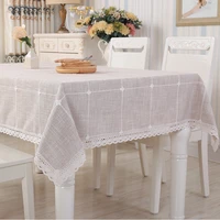 plaid tablecloth cotton and linen rectangle european with lace dining table cover round square table cloth for household use
