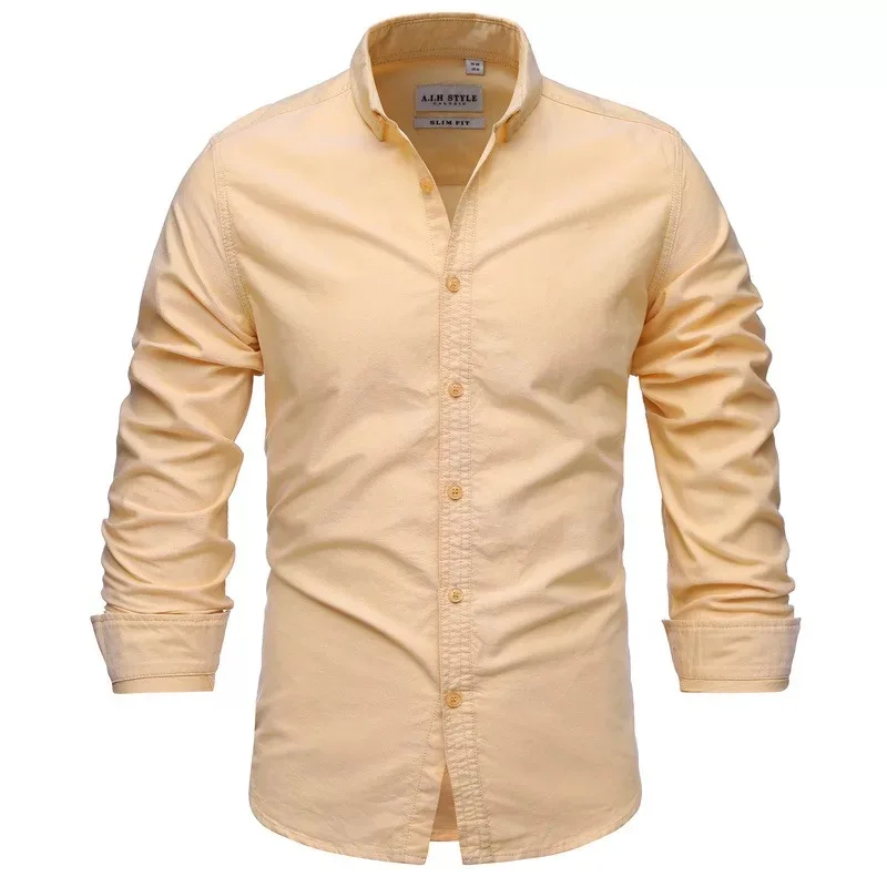

Men New 100% Cotton Oxford Shirt Pink White Spring Summer Casual Men Shirt Long Sleeve Slim Fit Dress Shirts Men's Social Shirt