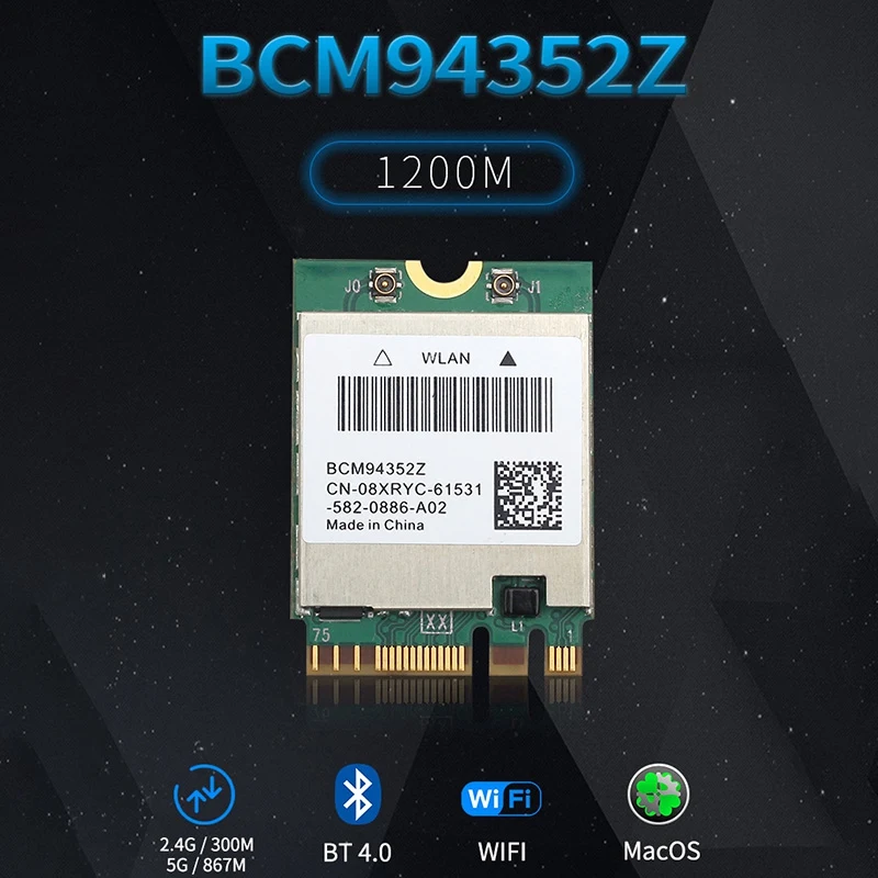 

Wireless BCM94352Z DW1560 WIFI M.2 Card Bluetooth 4.0 1200Mbps 2.4G/5G 802.11Ac Airdrop NGFF Adapter with Screwdriver