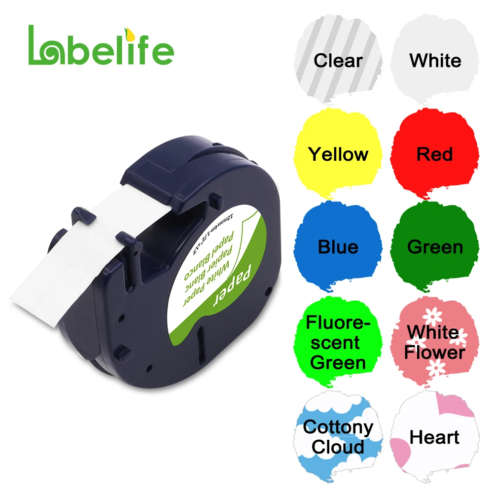 Labelife 91201 Совместимость 12 мм * 4 м черный на белом фоне Dymo Letratag Пластик лента LT91331