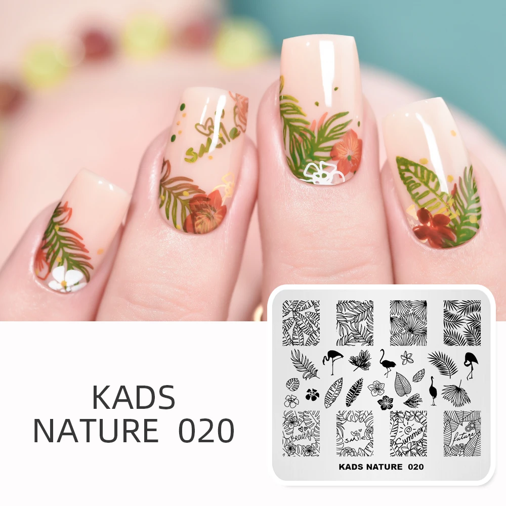 KADS NATURE 20 Фламинго цветок пластины для штамповки ногтей штамповка изображения DIY