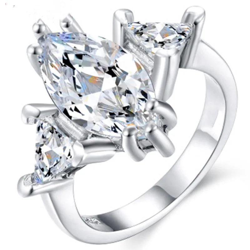 

Luxury White Horse Eye Crystal Rings For Women Silver Color Geometric Rhinestone Cubic Zircon Wedding Ring Daily Jewelry