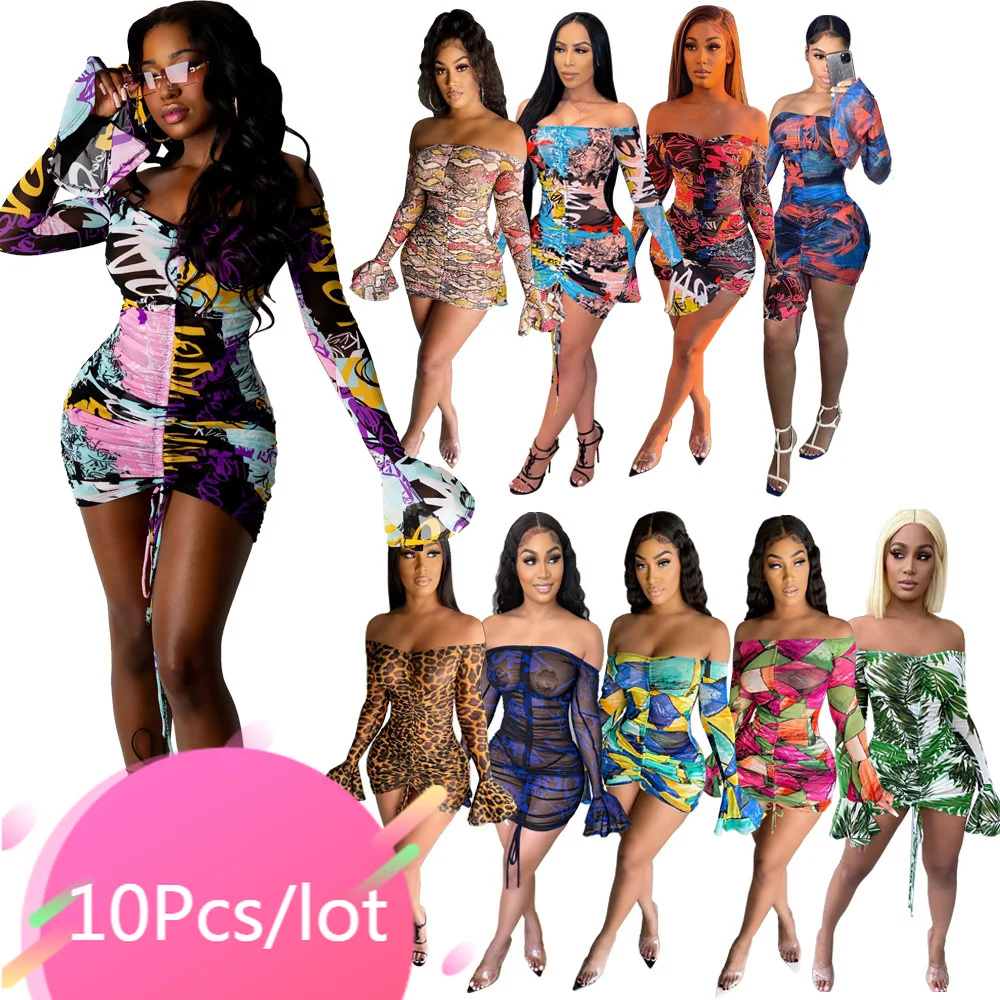 

Летнее прозрачное Сетчатое платье с расклешенными рукавами, со шнуровкой и рюшами