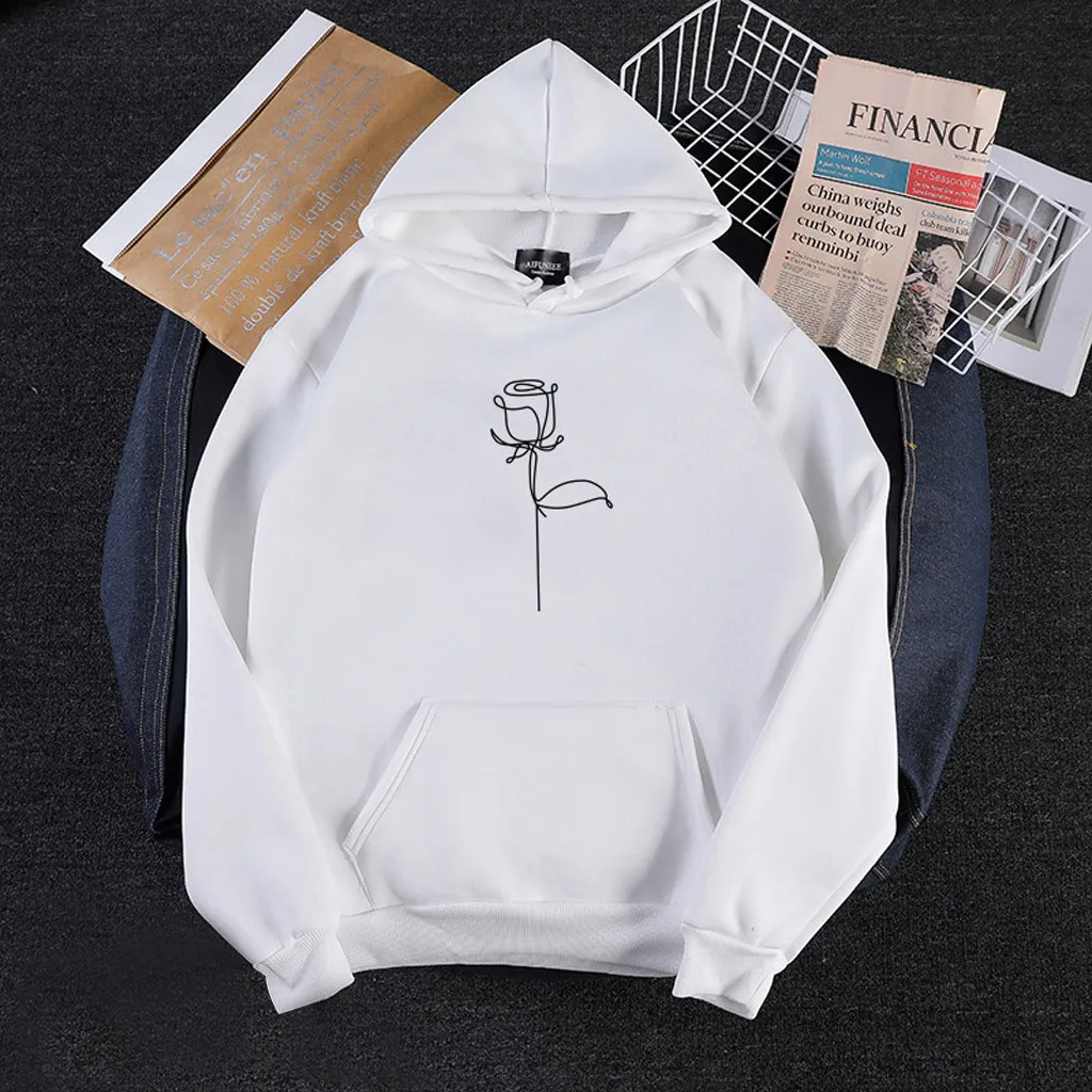 Женская толстовка с капюшоном и принтом розы повседневные пуловеры круглым