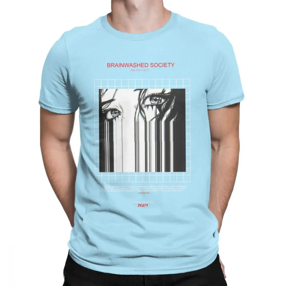 Brainwash society Harajuku футболка Мужская Аниме Vaporwave Япония гранж Sad хлопковая футболка футболки с коротким рукавом размера плюс Топы - Цвет: Небесно-голубой