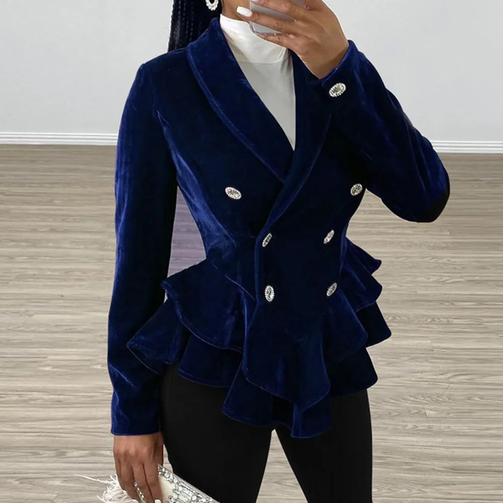 Winter Vintage Red Velvet Women Jackets Elegant Office Ladies Peplum Ruffle Long Sleeve Slim Tailored Coat Female 2019 | Женская одежда