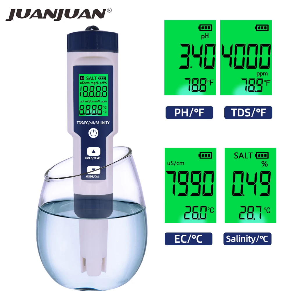 

5 IN 1 PH Temperature TDS EC Salinity Meter Waterproof With Automatic Calibration Function Water Quality PH Tester 40%off