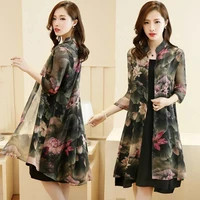 suitsingle piece women chiffon print cardigan jacket mother and dress half sleeves two piece suit summer long dresses