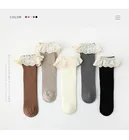 Носки женские прямые до колена, с кружевом, 5 цветов, 5 пар в наборе, хлопчатобумажные вязаные носки, весна, От 0 до 8 лет