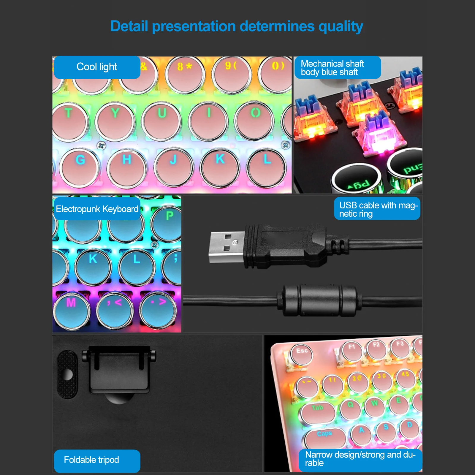

Anti-Splashing USB Wire Keyboard Foldable Bracket 87 Keys Magnetic Ring Usb Cable Keyboard Narrow Edge Mechanical Blue Switch