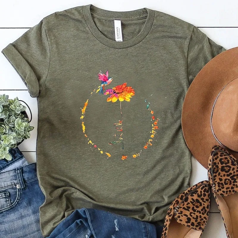 

Let It Be Colorful Daisy Print T Shirt Women Short Sleeve O Neck Loose Tshirt Summer Women Tee Shirt Tops Camisetas Mujer