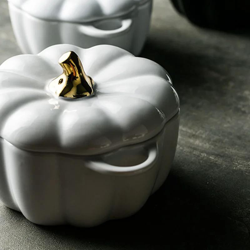 Creative tableware home ceramic bowl cute pumpkin with cover baking resistant to high temperature | Дом и сад